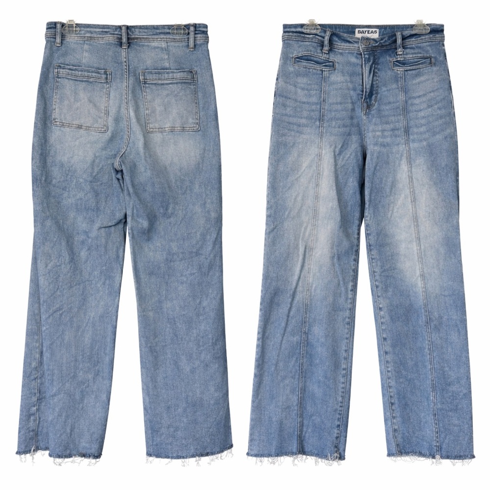 Bayeas Wide Leg Denim Jeans with Raw Hem